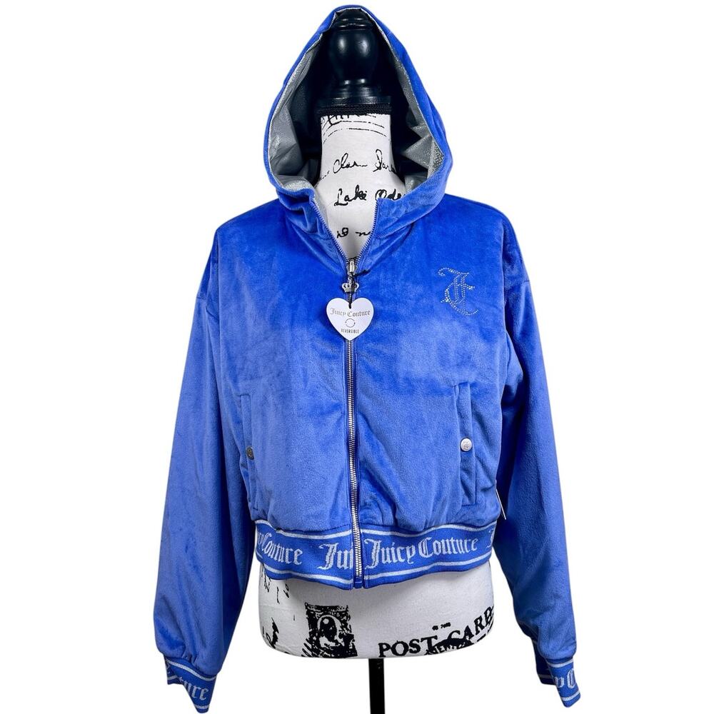 Juicy Couture  Blue/ Silver Reversible Velour Jacket size L baddie retro basic
